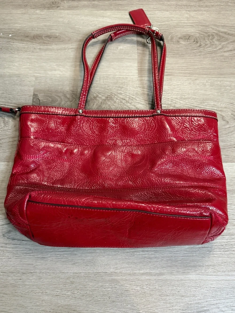 Coach Red Leather Tote with Signature Detail